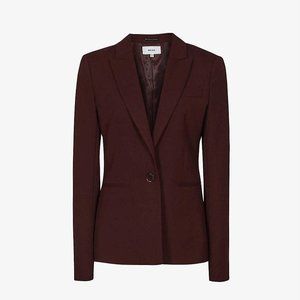 REISS Freya single-breasted wool-blend blazer in Berry NWT